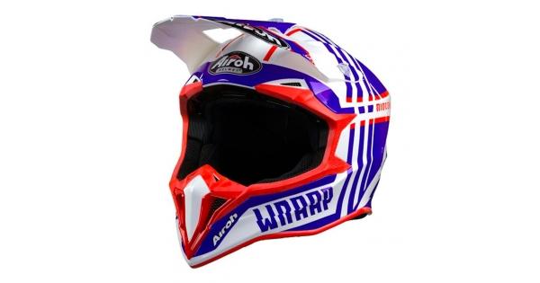 Casco moto bambino AIROH - Wraap Broken Blue Red gloss Youth cod.WRBR38Y